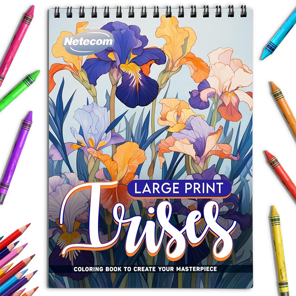 Netecom Large Print Irises Coloring Book for Adults