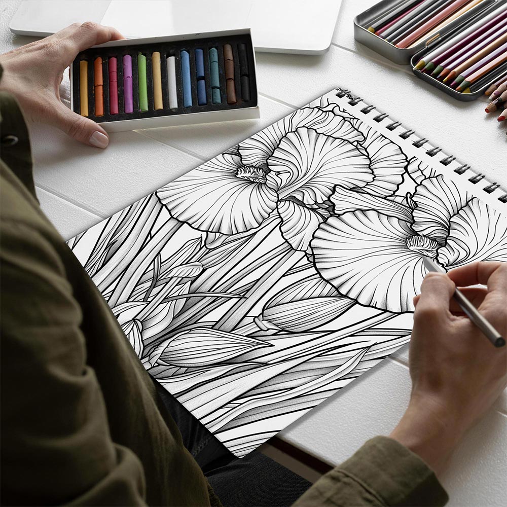 Netecom Large Print Irises Spiral Bound Coloring Book for Adults