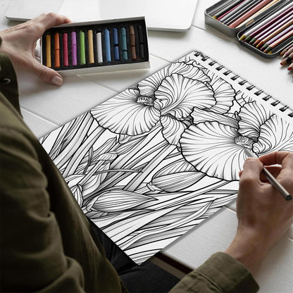 Netecom Large Print Irises Spiral Bound Coloring Book for Adults