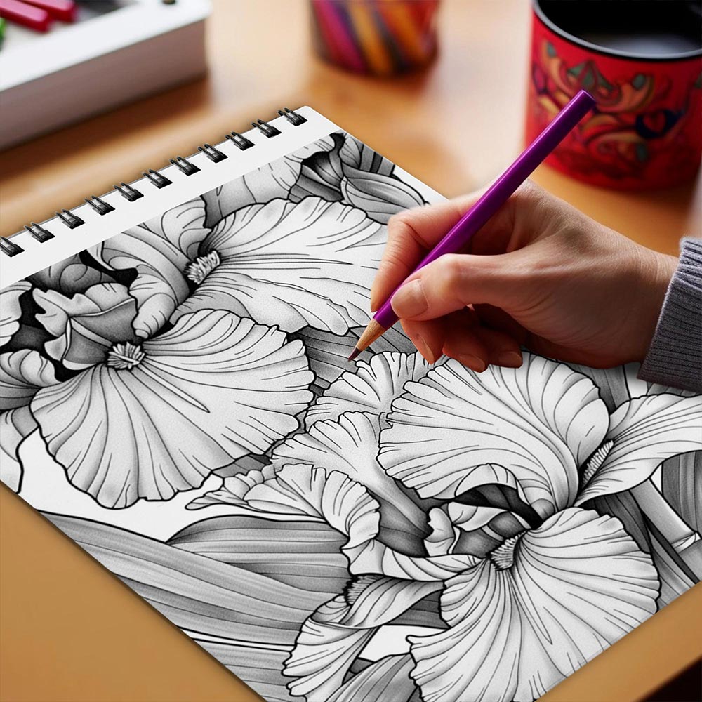 Netecom Large Print Irises Coloring Book Spiral Bound for Adults
