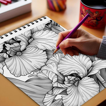 Netecom Large Print Irises Coloring Book Spiral Bound for Adults