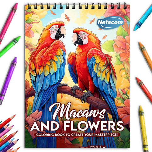 Netecom Large Print Macaws and Flowers Coloring Book for Adults