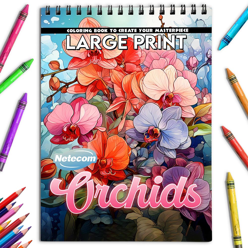 Netecom Large Print Orchids Coloring Book for Adults