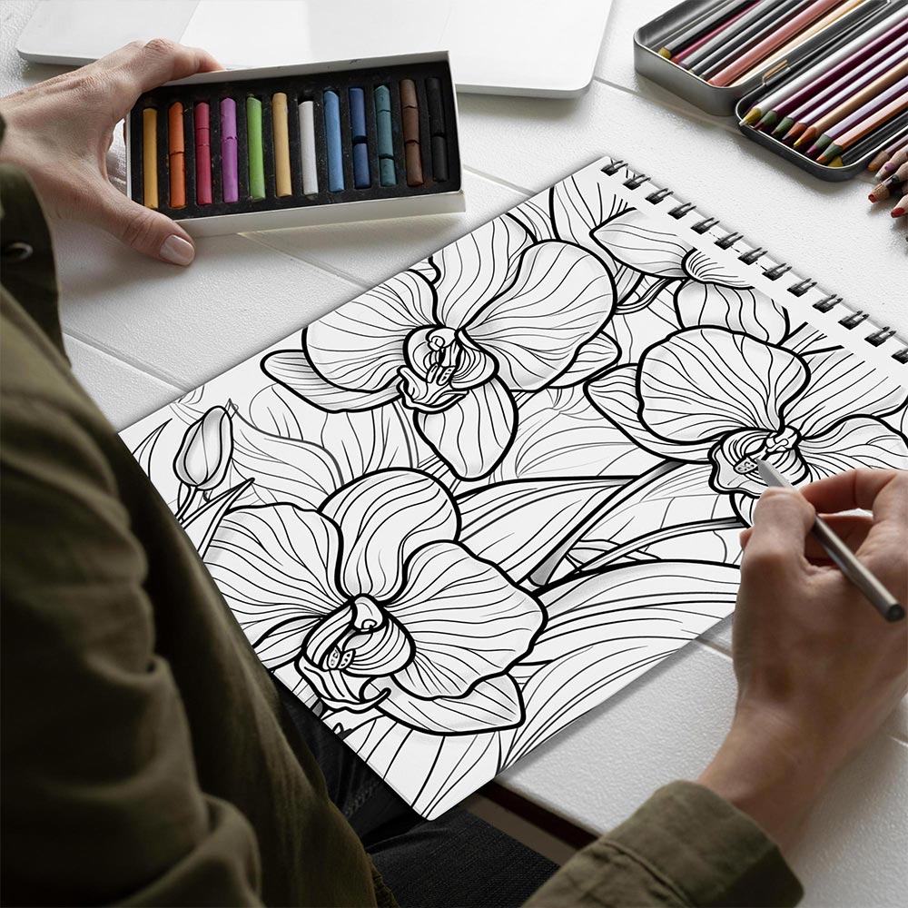 Netecom Large Print Orchids Spiral Bound Coloring Book for Adults
