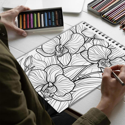 Netecom Large Print Orchids Spiral Bound Coloring Book for Adults