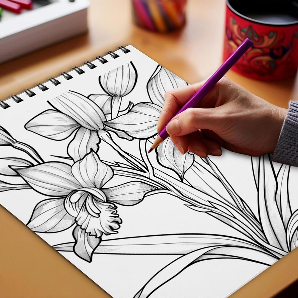 Netecom Large Print Orchids Coloring Book Spiral Bound for Adults