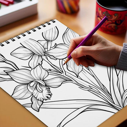 Netecom Large Print Orchids Coloring Book Spiral Bound for Adults