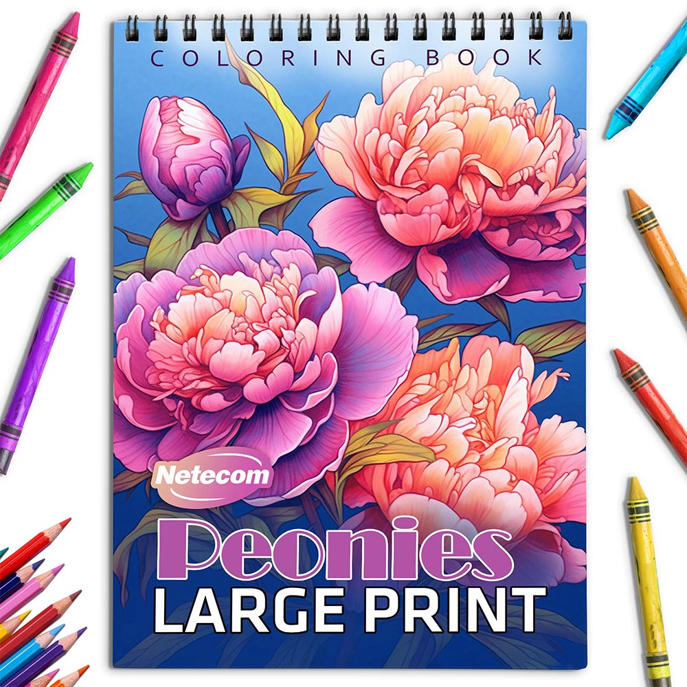 Netecom Large Print Peonies Coloring Book for Adults