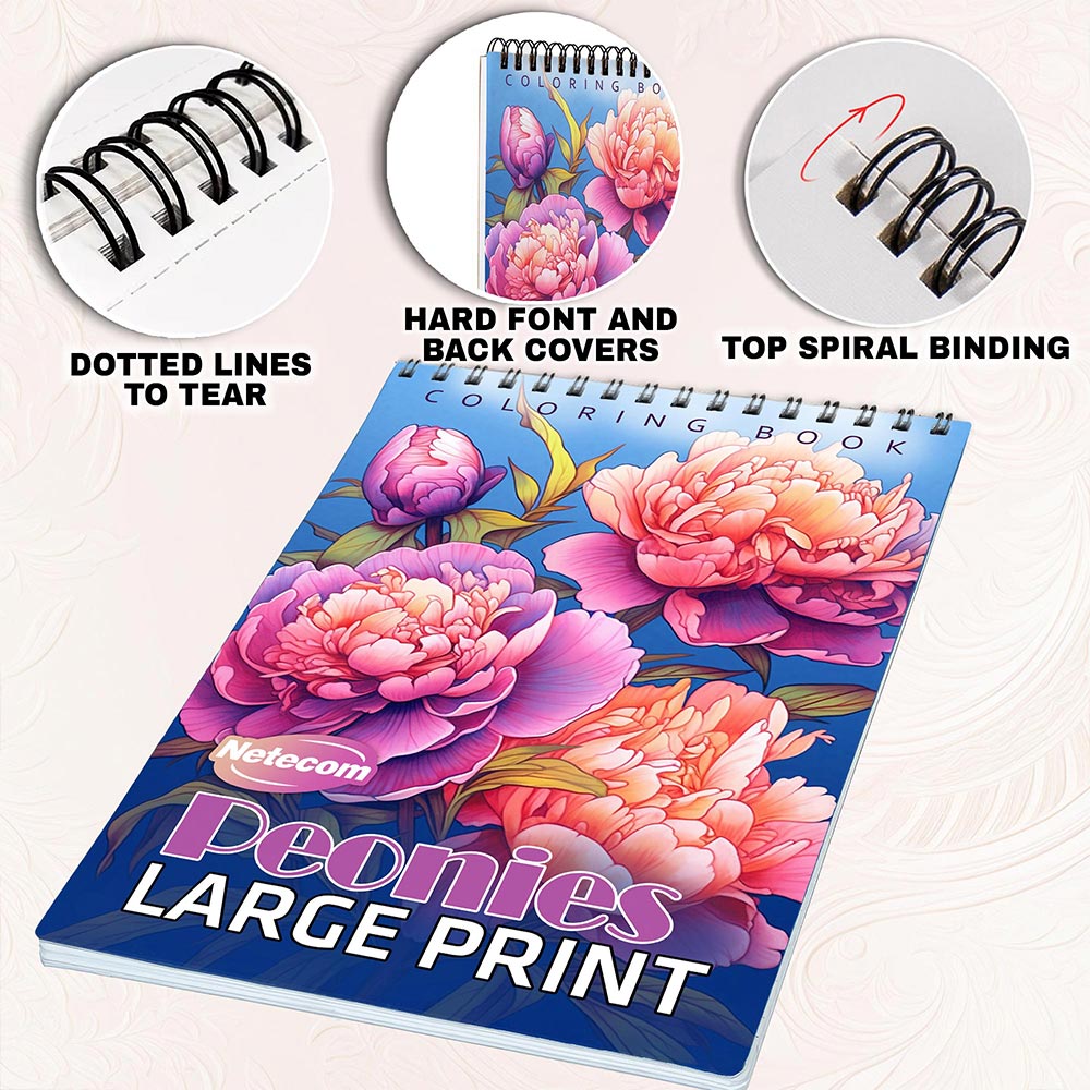 Netecom Large Print Peonies Coloring Pages for Adults