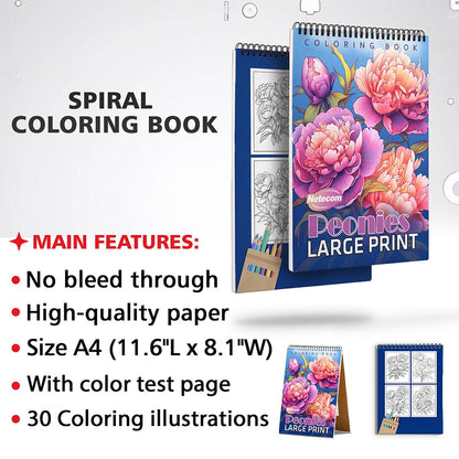 Netecom Large Print Peonies Coloring Sheets for Adults