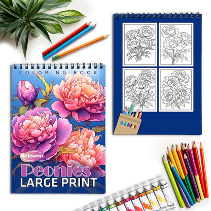 Netecom Large Print Peonies Spiral Coloring Book for Adults