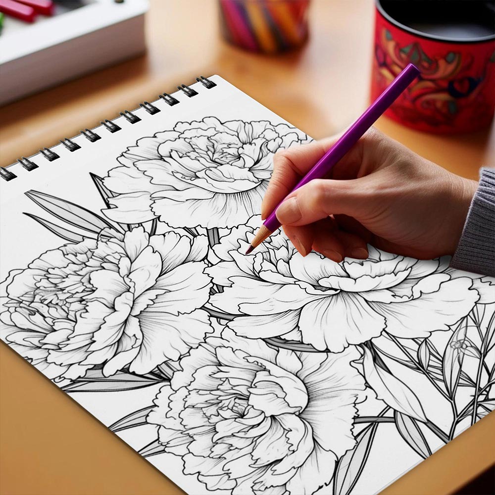 Netecom Large Print Peonies Coloring Book Spiral Bound for Adults