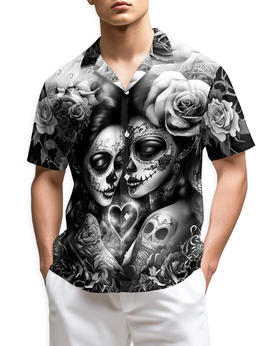 Netecom Lesbian Skull Couple Hawaiian Shirt for Men