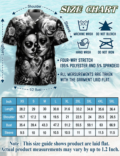 Netecom Lesbian Skull Couple Hawaiian Shirt for Men, Button Down Summer Beach Short Sleeve, S-5XL