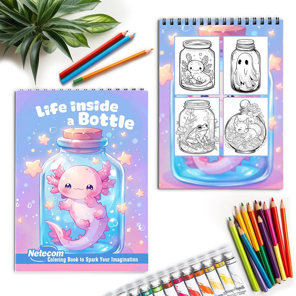 Netecom Life Inside A Bottle Spiral Coloring Book for Adults