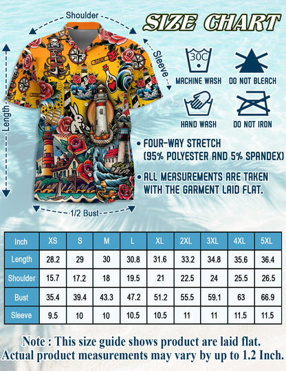 Netecom Lighthouse Hawaiian Shirt for Men, Button Down Summer Beach Short Sleeve, Sizes S-5XL