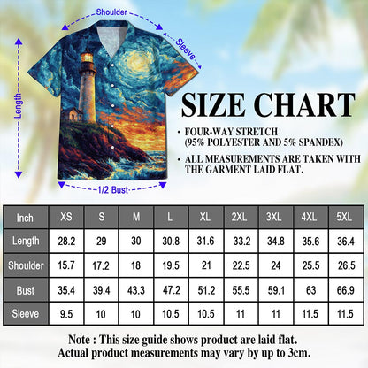 Netecom Lighthouse Hawaiian Shirt for Men, Artistic Style, Button Down Summer Beach Short Sleeve, S-5XL