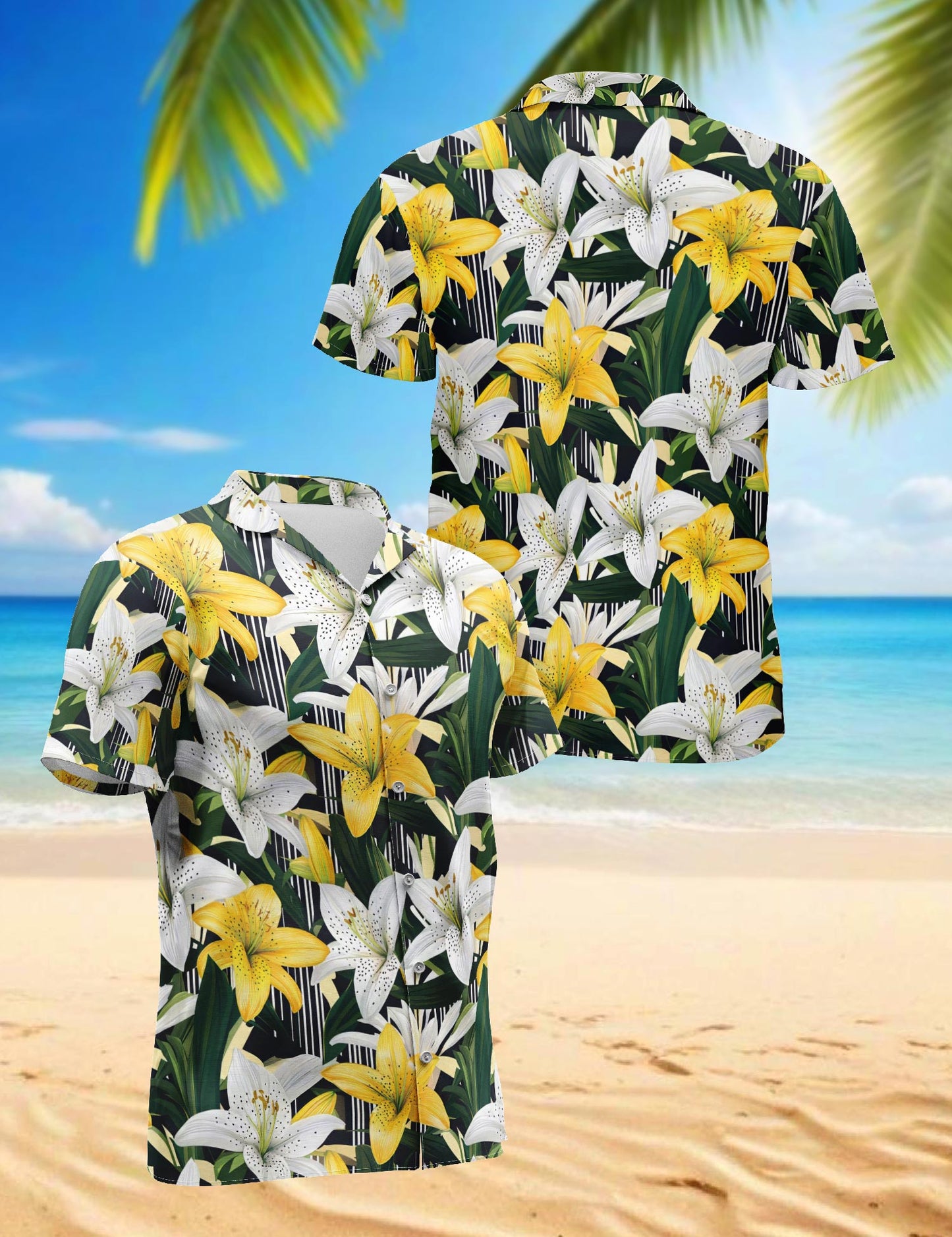 Netecom Lily Flower Hawaiian Shirt for Men, Floral Style, Button Down Summer Beach Short Sleeve, S-5XL