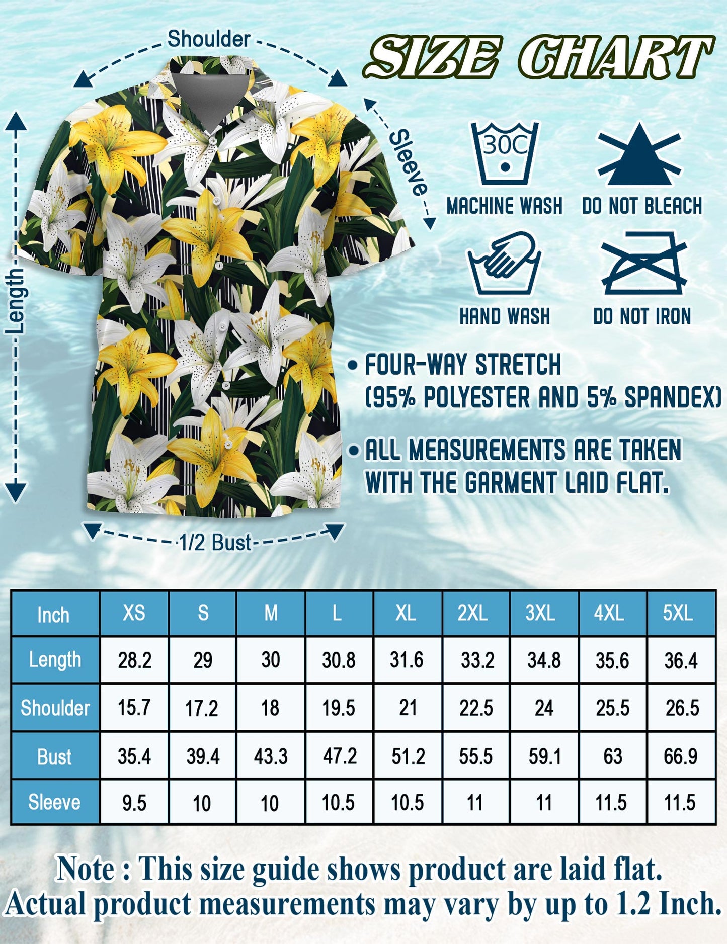 Netecom Lily Flower Hawaiian Shirt for Men, Floral Style, Button Down Summer Beach Short Sleeve, S-5XL