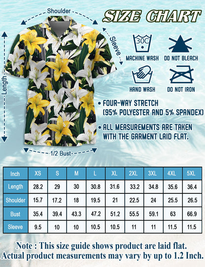 Netecom Lily Flower Hawaiian Shirt for Men, Floral Style, Button Down Summer Beach Short Sleeve, S-5XL