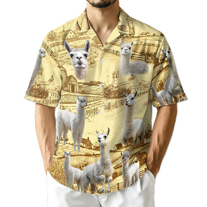 Netecom Llama Lovers Farm Hawaiian Shirt for Men