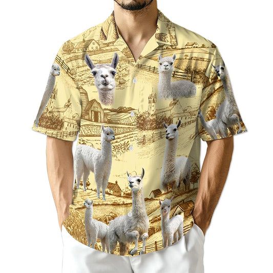 Netecom Llama Lovers Farm Hawaiian Shirt for Men