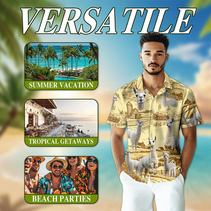 Netecom Llama Lovers Farm Hawaiian Shirt for Men, Button Down Summer Beach Short Sleeve, S-5XL