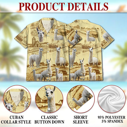 Netecom Llama Lovers Farm Hawaiian Shirt for Men, Button Down Summer Beach Short Sleeve, S-5XL