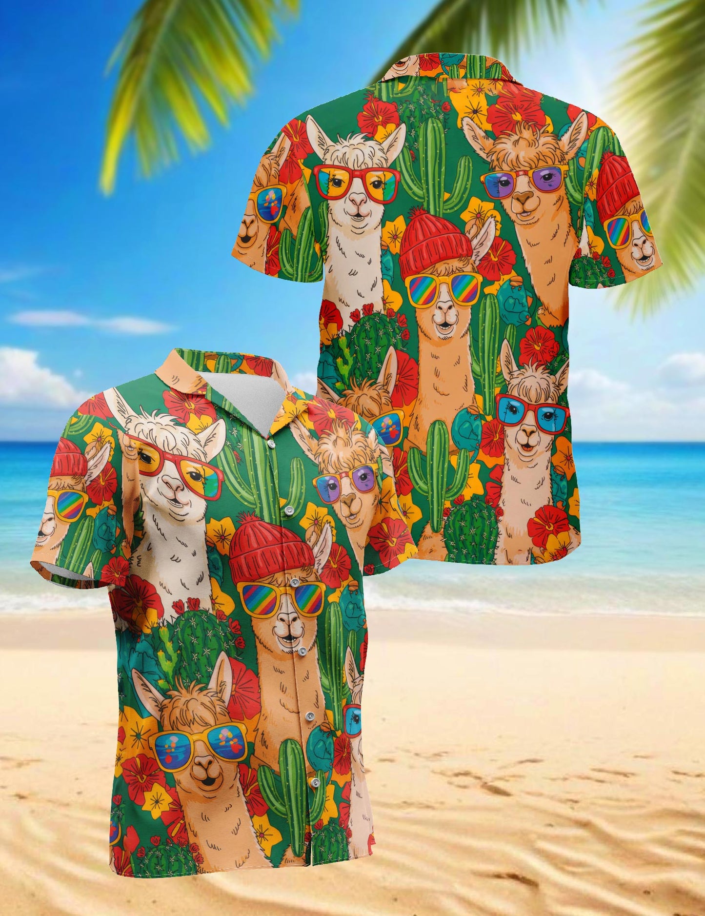 Netecom Llamazing Hawaiian Shirt for Men, Tropical Style, Button Down Summer Beach Short Sleeve, S-5XL