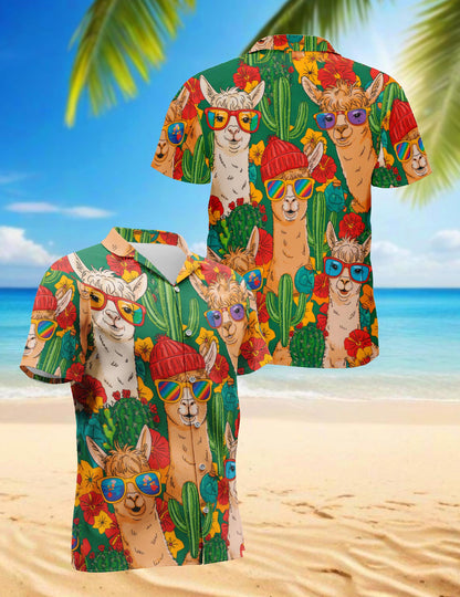 Netecom Llamazing Hawaiian Shirt for Men, Tropical Style, Button Down Summer Beach Short Sleeve, S-5XL