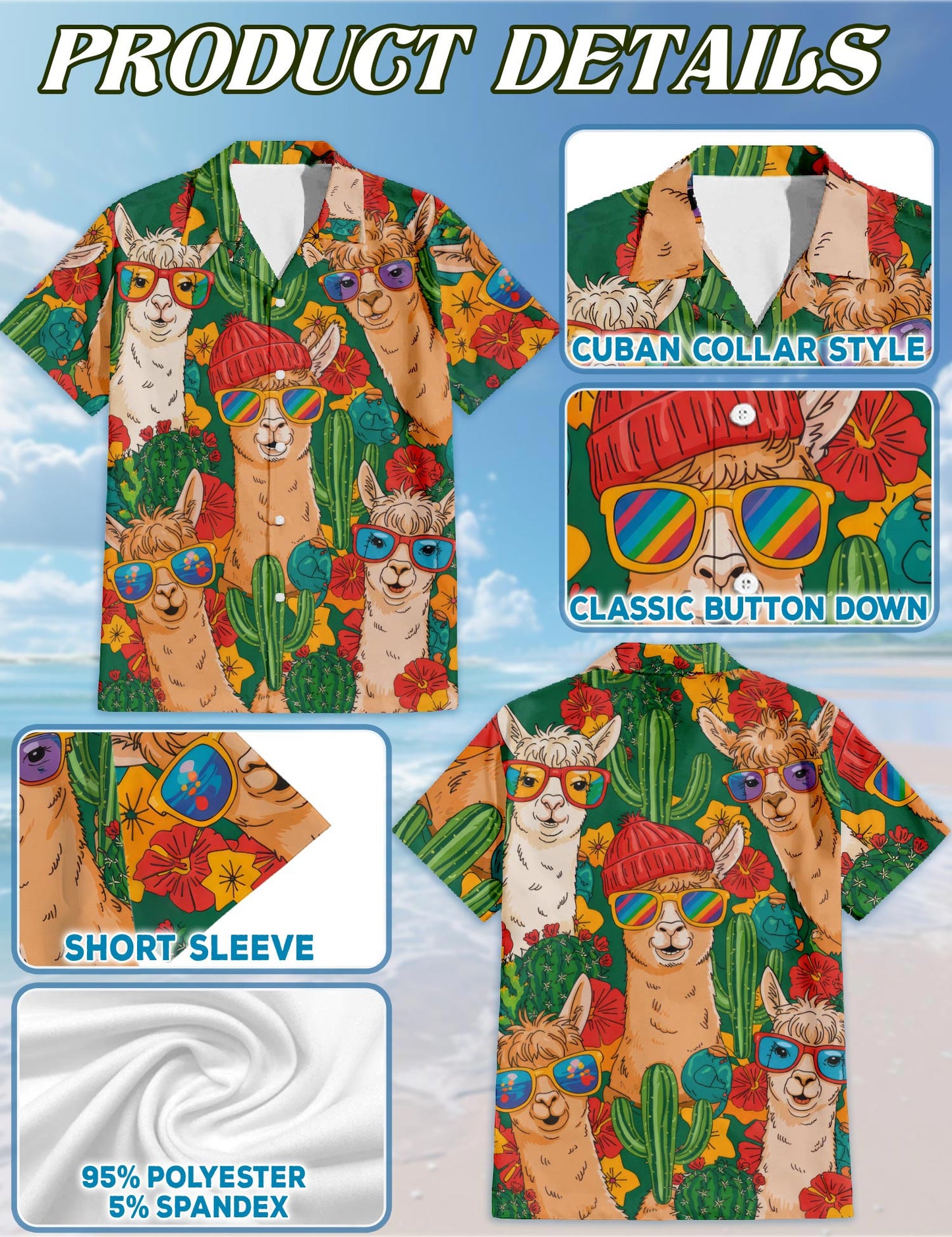 Netecom Llamazing Hawaiian Shirt for Men, Tropical Style, Button Down Summer Beach Short Sleeve, S-5XL