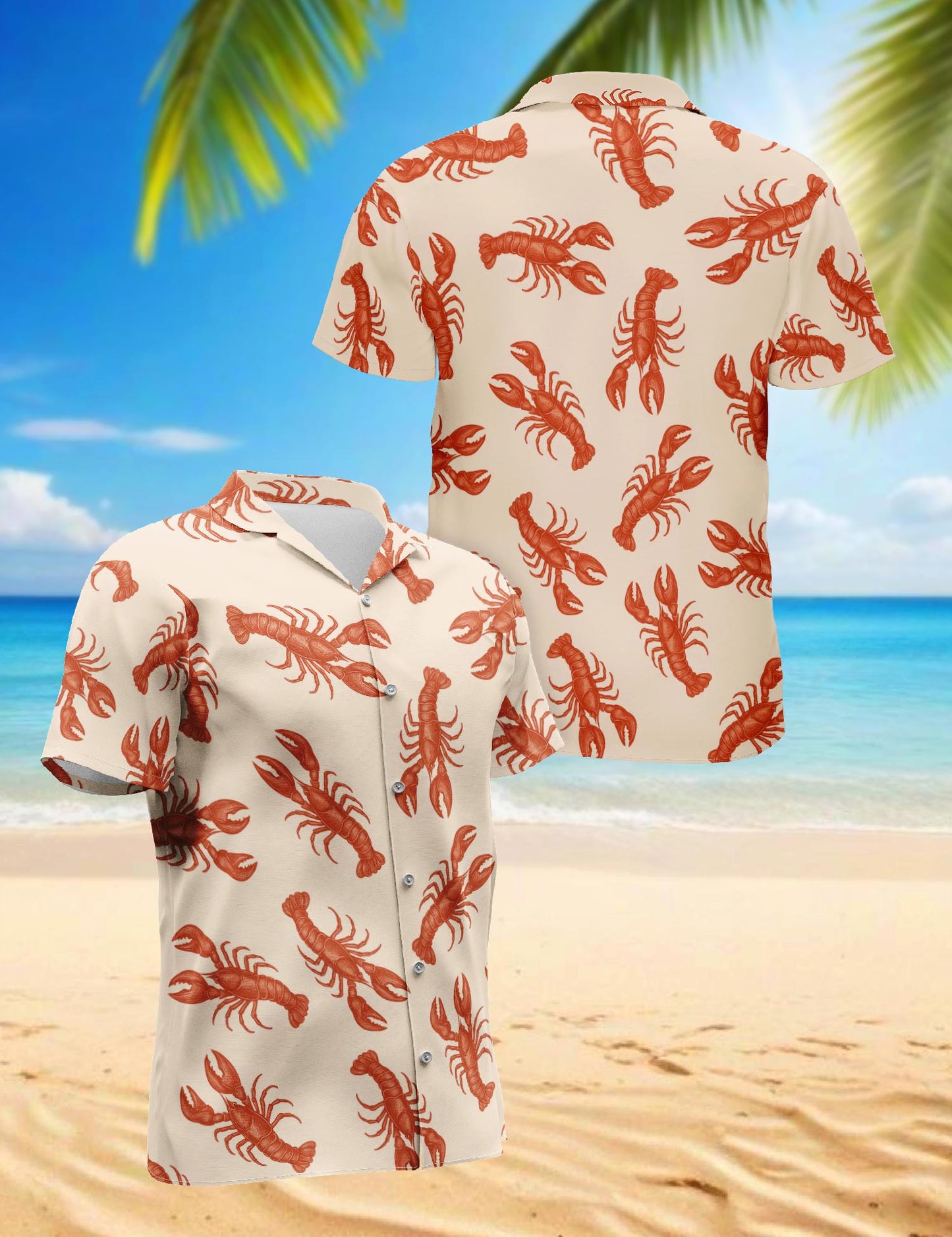 Netecom Lobster Pattern Hawaiian Shirt for Men, Retro Style, Button Down Summer Beach Short Sleeve, S-5XL