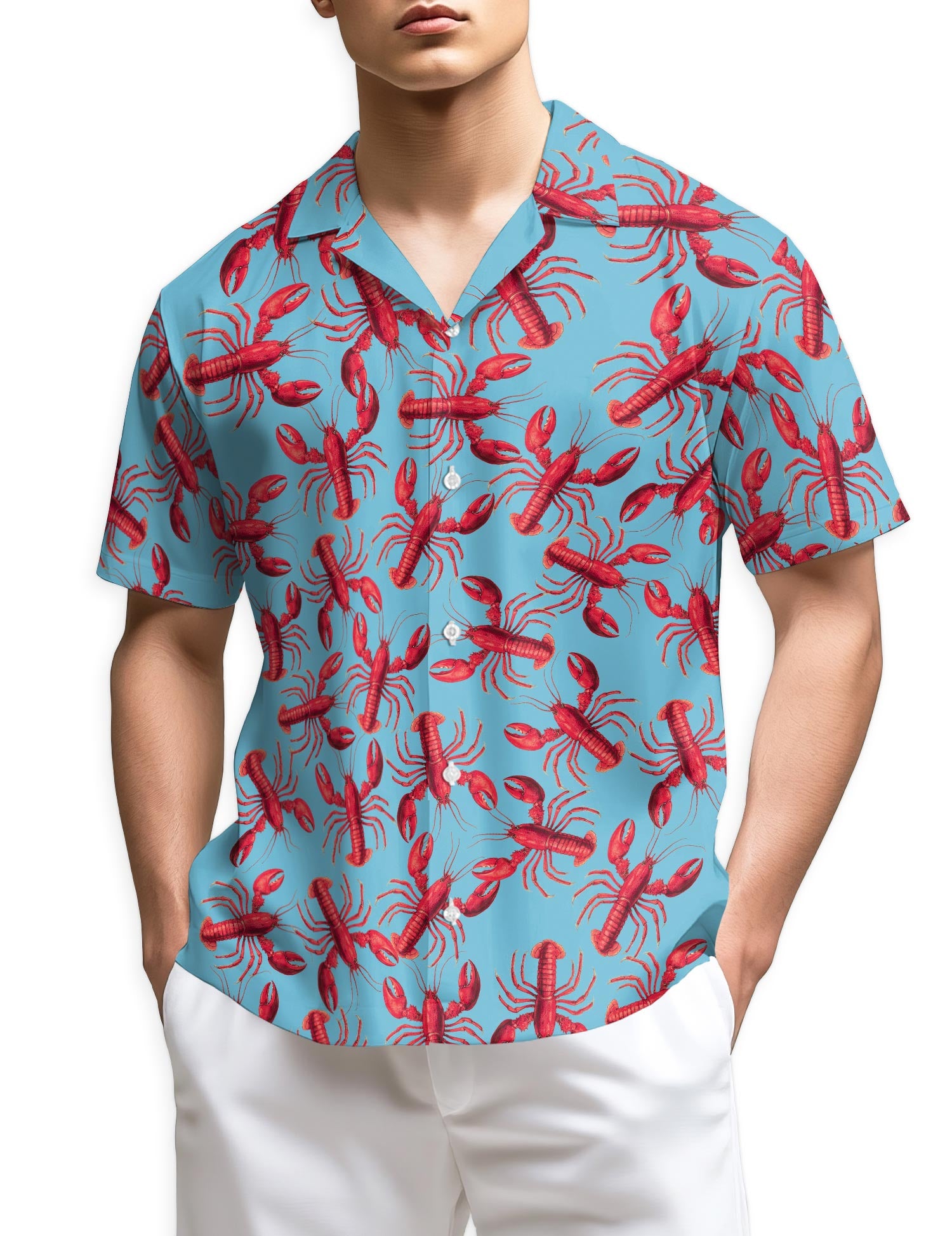 Netecom Lobster Red Pattern Hawaiian Shirt for Men