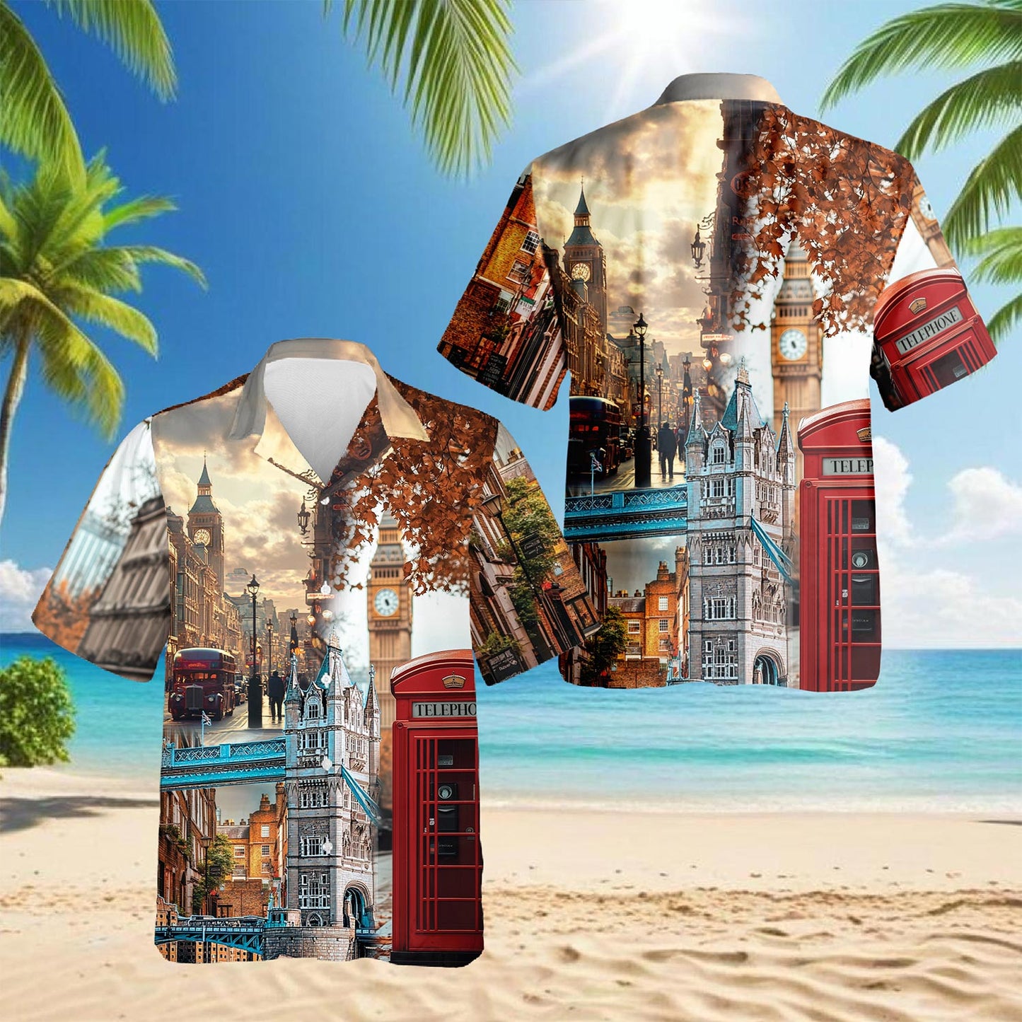 Netecom London Vintage Hawaiian Shirt for Men, Button Down Summer Beach Short Sleeve, Retro Style, S-5XL