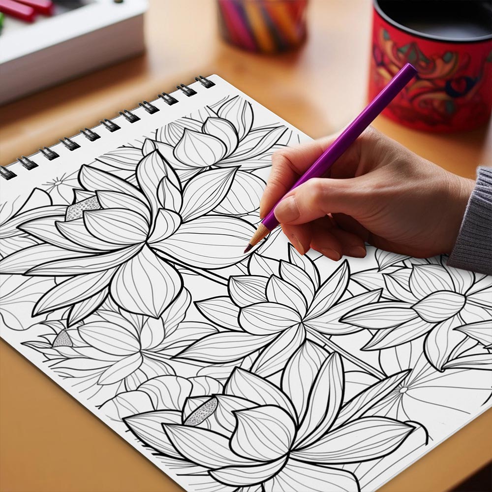 Netecom Lotus Coloring Book Spiral Bound for Adults