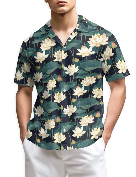 Netecom Lotus Pattern Hawaiian Shirt for Men