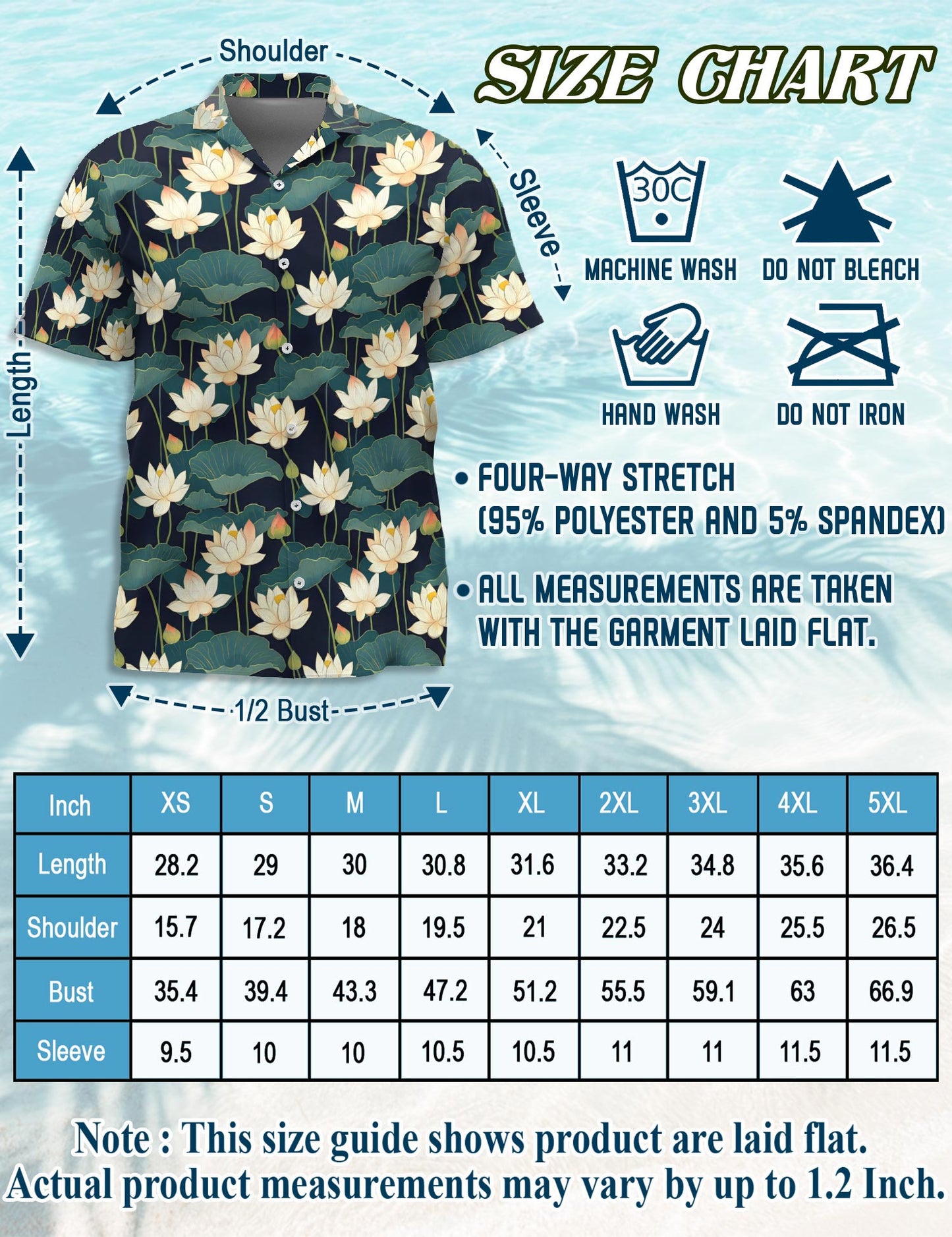 Netecom Lotus Pattern Hawaiian Shirt for Men, Vintage Style, Button Down Summer Beach Short Sleeve, S-5XL