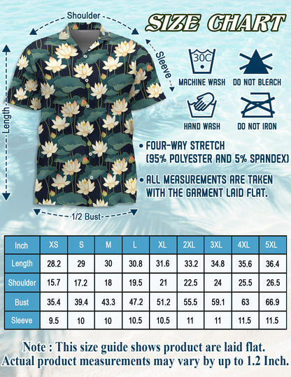 Netecom Lotus Pattern Hawaiian Shirt for Men, Vintage Style, Button Down Summer Beach Short Sleeve, S-5XL