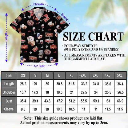 Netecom Lucky Las Vegas Black Hawaiian Shirt for Men, Button Down Summer Beach Short Sleeve, Vintage Style, Sizes S-5XL