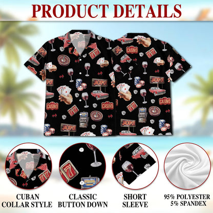 Netecom Lucky Las Vegas Black Hawaiian Shirt for Men, Button Down Summer Beach Short Sleeve, Vintage Style, Sizes S-5XL