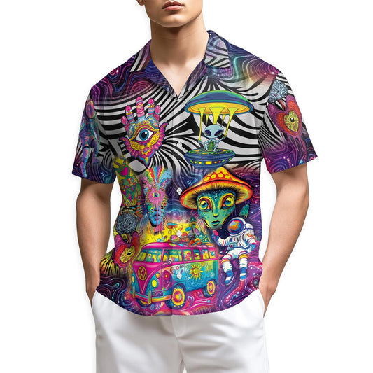 Netecom Magic Mushroom Alien Trippy Shroom Hawaiian Shirt for Men