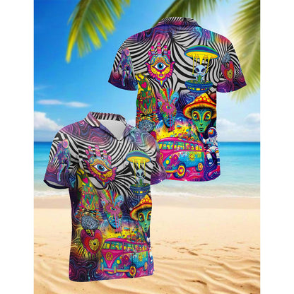Netecom Magic Mushroom Alien Trippy Shroom Hawaiian Shirt for Men, Button Down Summer Beach Short Sleeve, Sizes S-5XL
