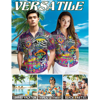 Netecom Magic Mushroom Alien Trippy Shroom Hawaiian Shirt for Men, Button Down Summer Beach Short Sleeve, Sizes S-5XL