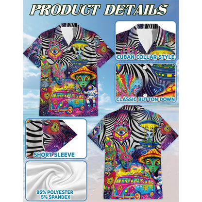 Netecom Magic Mushroom Alien Trippy Shroom Hawaiian Shirt for Men, Button Down Summer Beach Short Sleeve, Sizes S-5XL