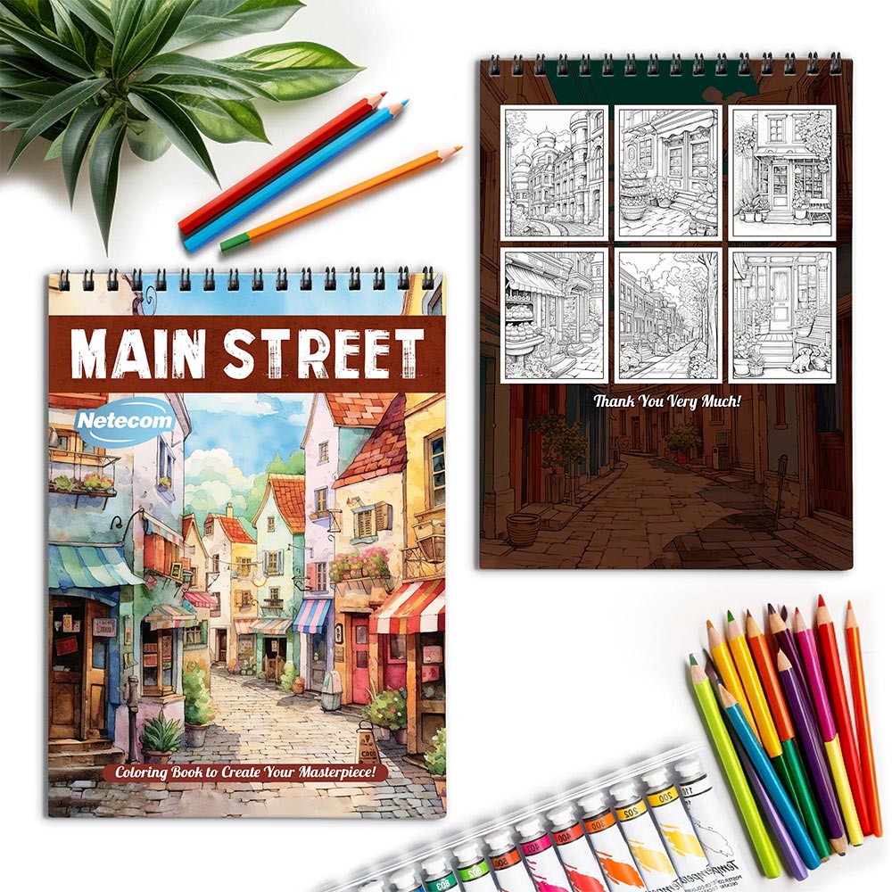 Netecom Main Street Spiral Coloring Book for Adults