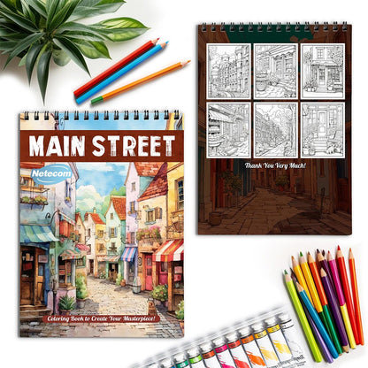 Netecom Main Street Spiral Coloring Book for Adults