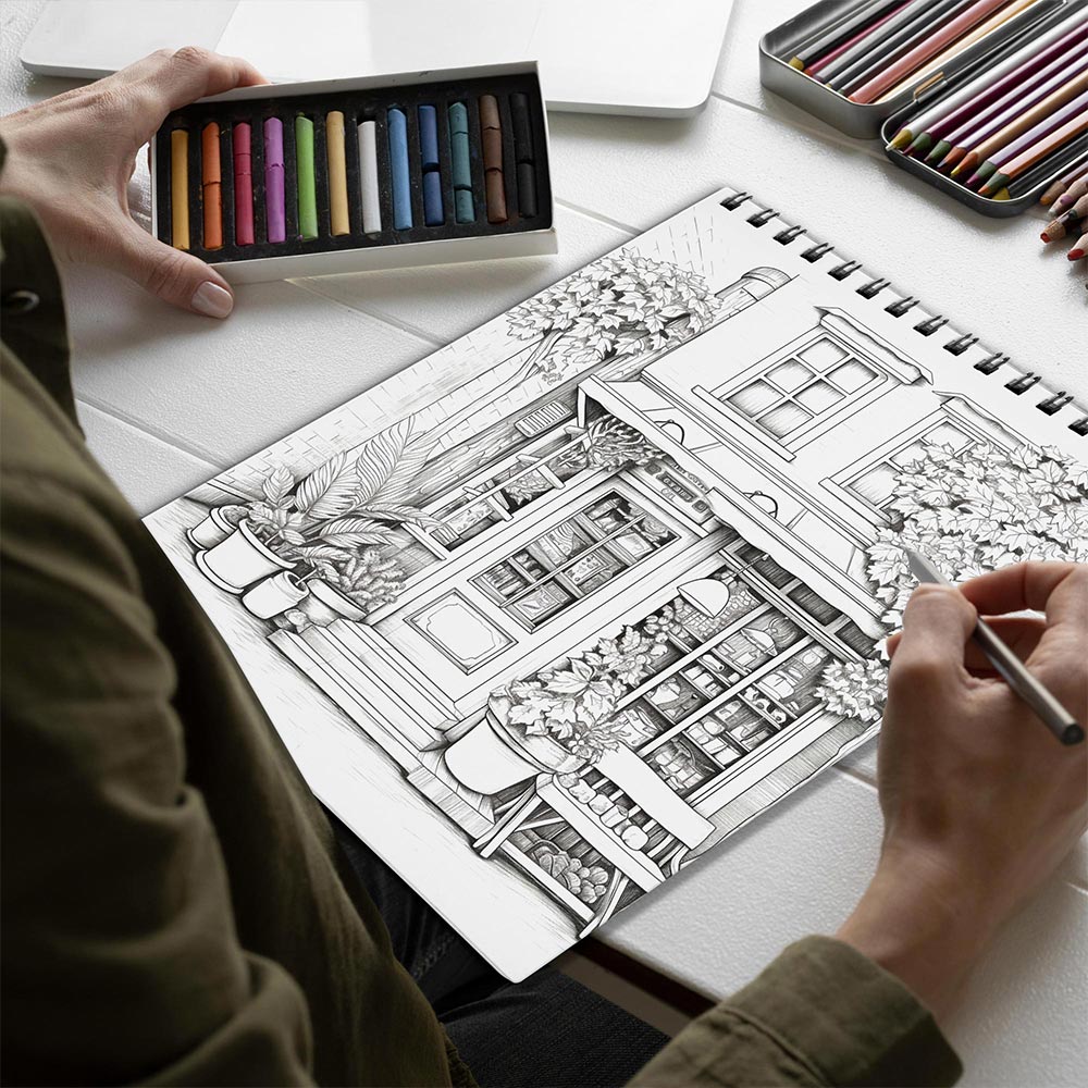 Netecom Main Street Spiral Bound Coloring Book for Adults