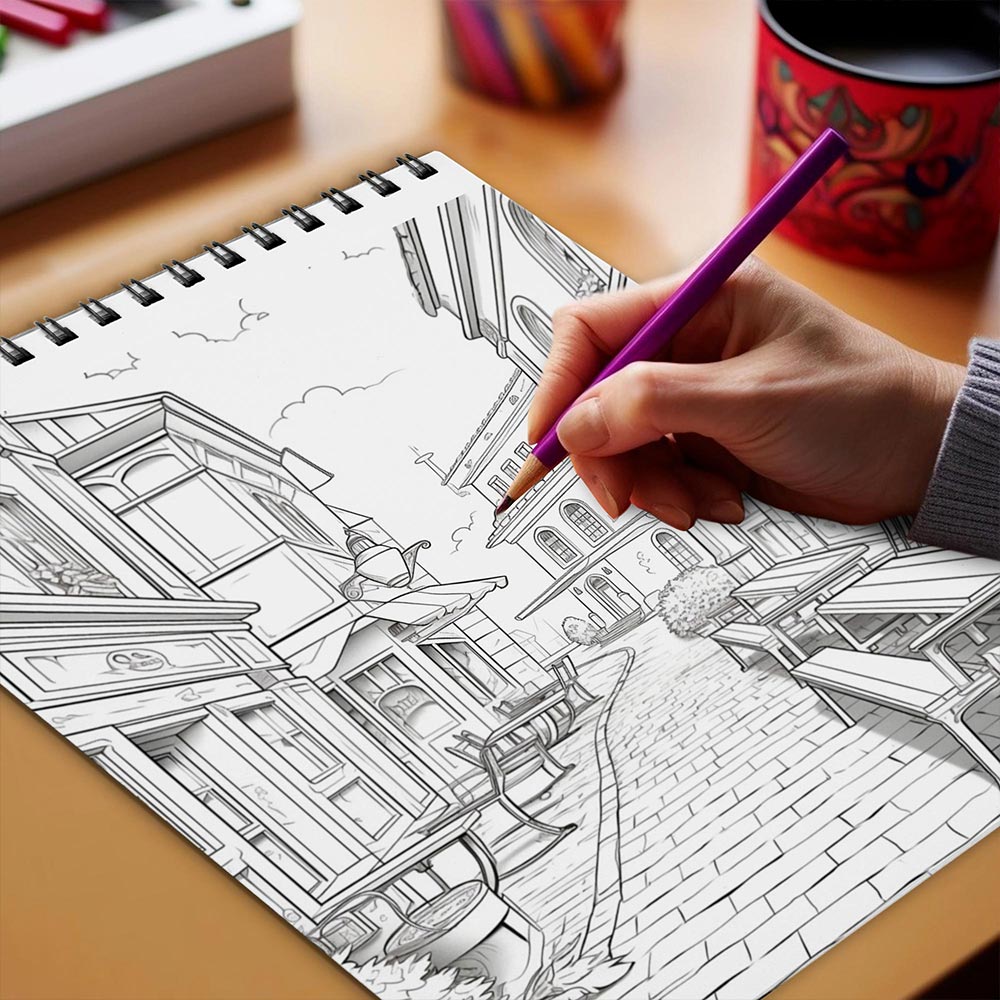 Netecom Main Street Coloring Book Spiral Bound for Adults