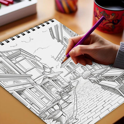 Netecom Main Street Coloring Book Spiral Bound for Adults