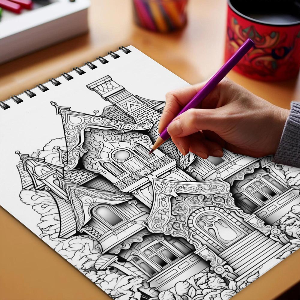 Netecom Mandala House Coloring Book Spiral Bound for Adults